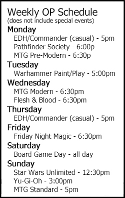 Weekly organized play schedule